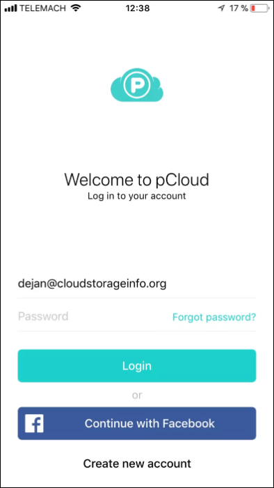 login or register on pcloud