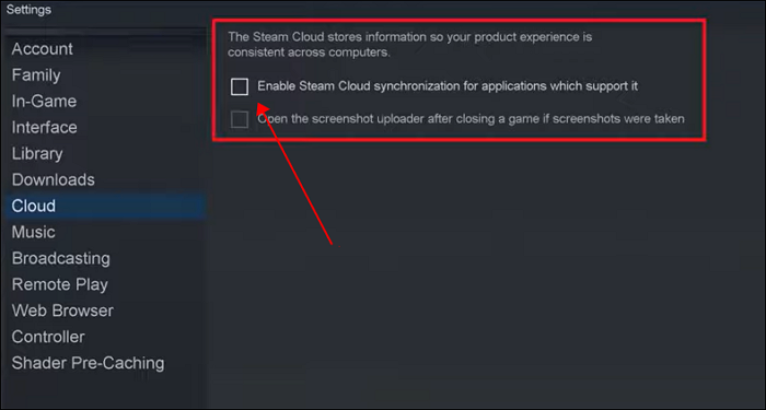 enable steam cloud synchronization