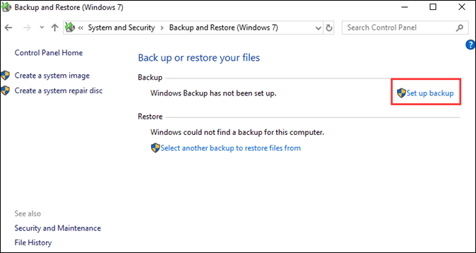 set up backup