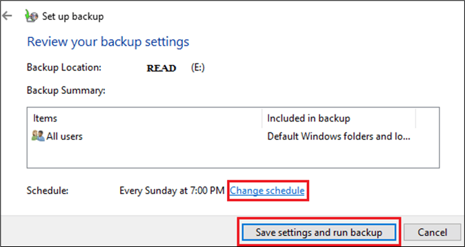 save settings and run backup