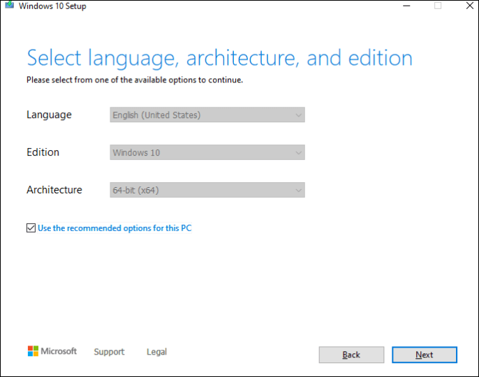 select the language, architecture, and edition