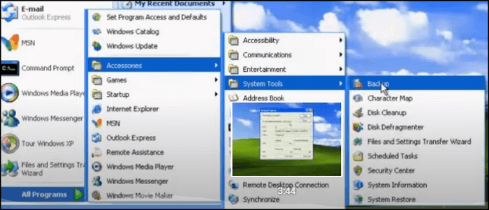 how to find Windows XP Backup Utility