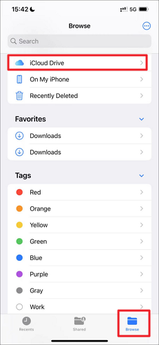 navigate to icloud drive folder