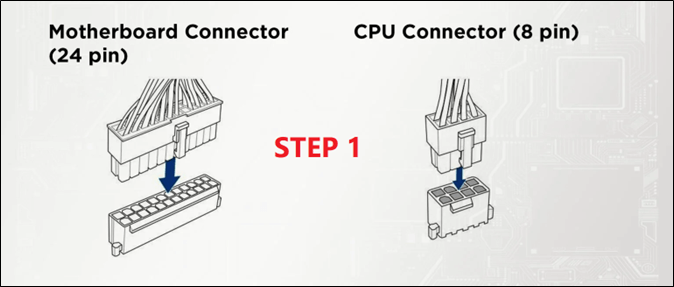 connect only the 24PIN ATX and CPU 8PIN to your motherboard