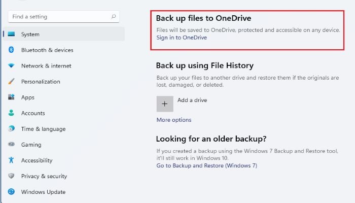 back up files to onedrive