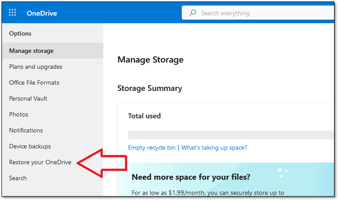 restore your onedrive