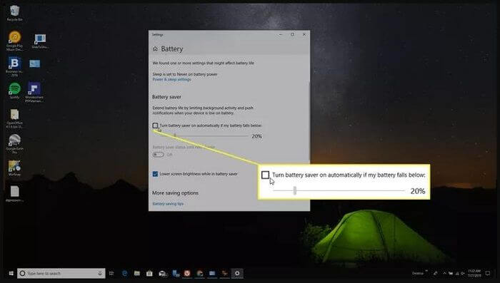 deselecting the battery saving option