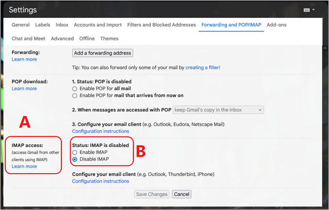 find and enable imap