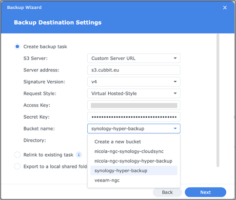 select nas device hyper backup