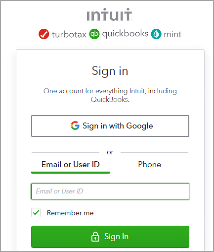 Sign in to QuickBooks