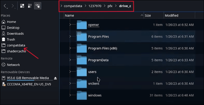 navigate to the game's prefix folder