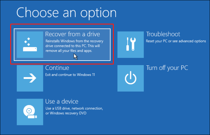 choose Recover from a drive option