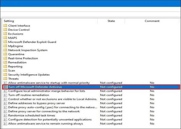 find and open the Turn off Microsoft Defender Antivirus