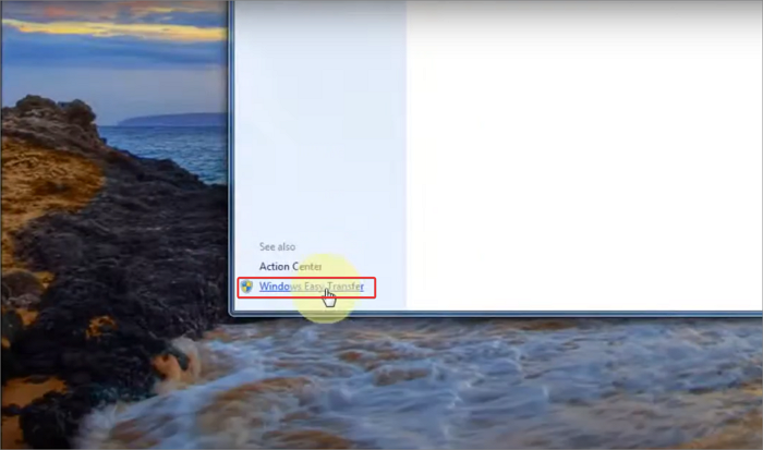 Clicking on Windows Easy Transfer option to open it