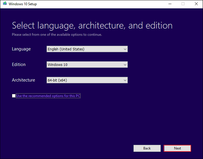 set the Windows 10 parameters