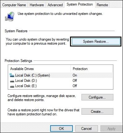 click system restore