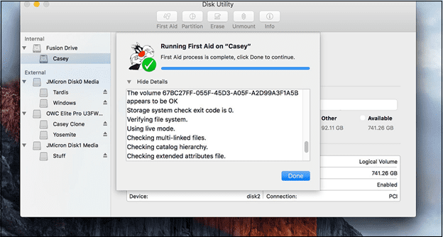 Run first aid from disk utility