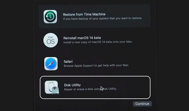 Opt for disk utility
