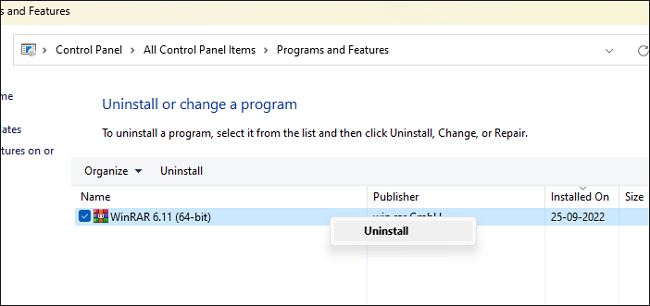 Uninstall WinRAR