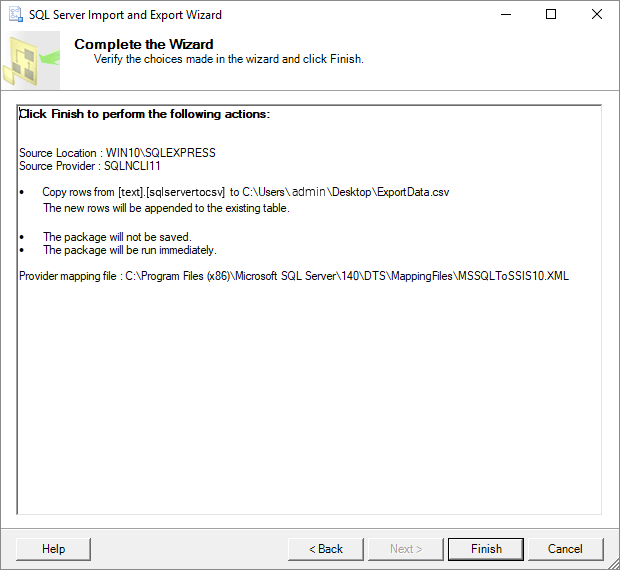  export MS SQL database to CSV