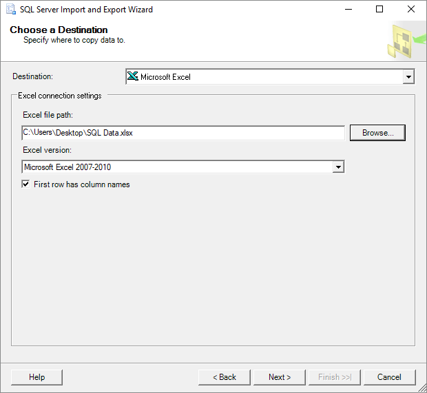 Select restore destination.