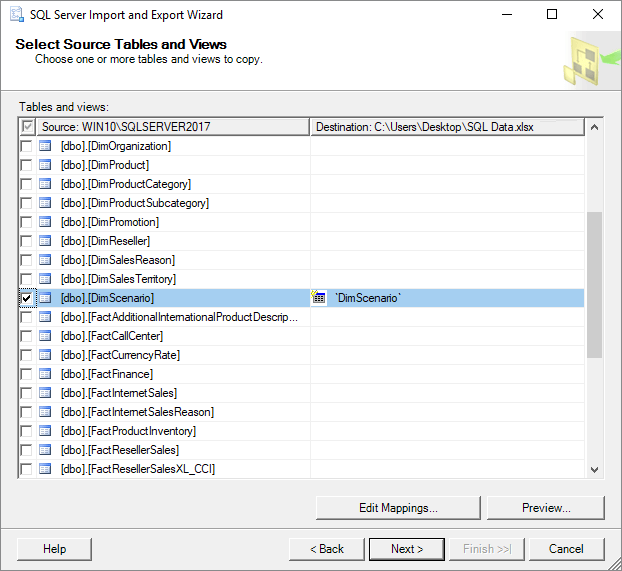 Open SQL database in Excel.