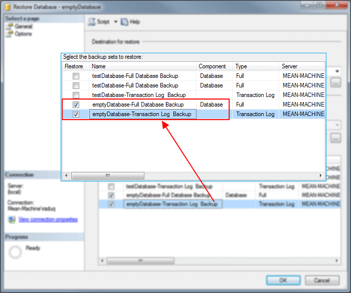 Restore .bak file to SQL database.