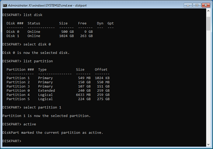 set partition active