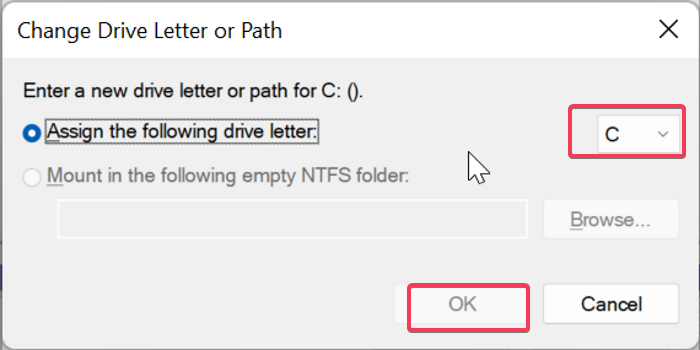 select a new drive letter