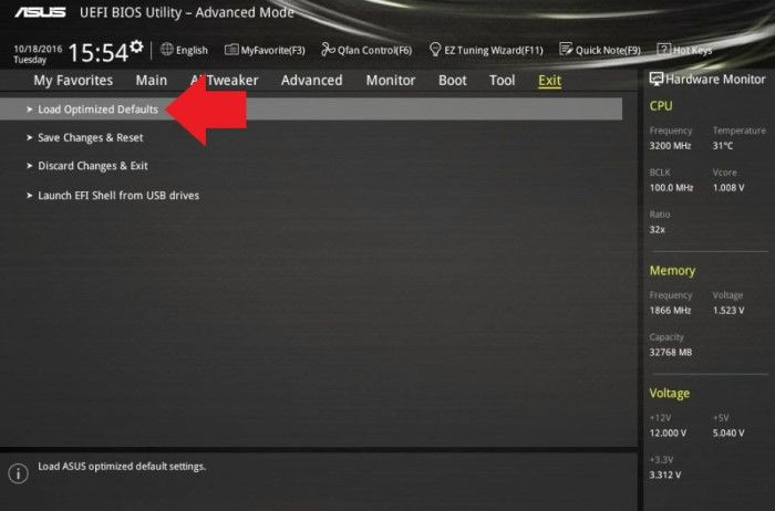 asus bios default