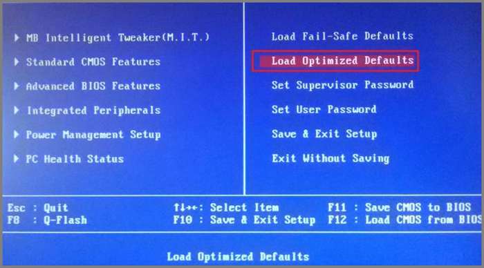 Reset BIOS Settings