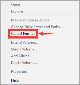 cancel format in disk management