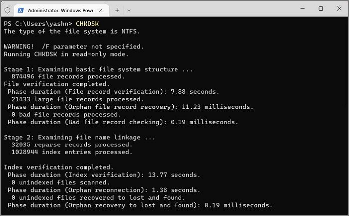 Running CHKDSK Command to check Disk Health