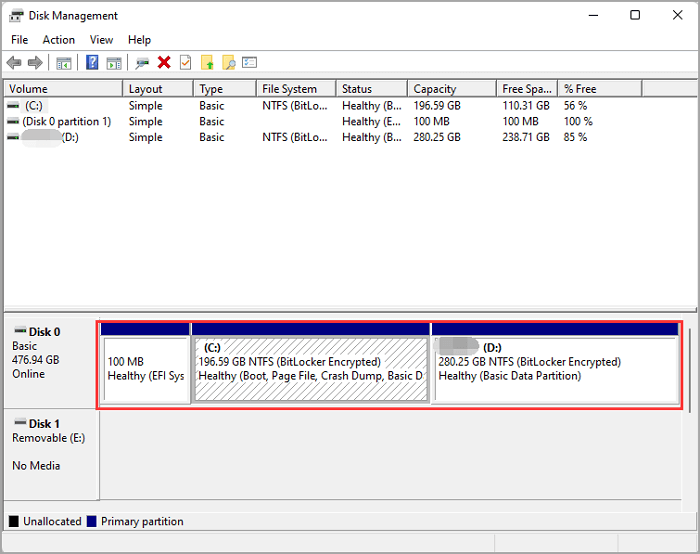 Check disk state in Disk Management