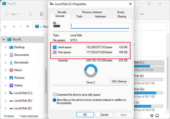 Check disk space in File Explorer