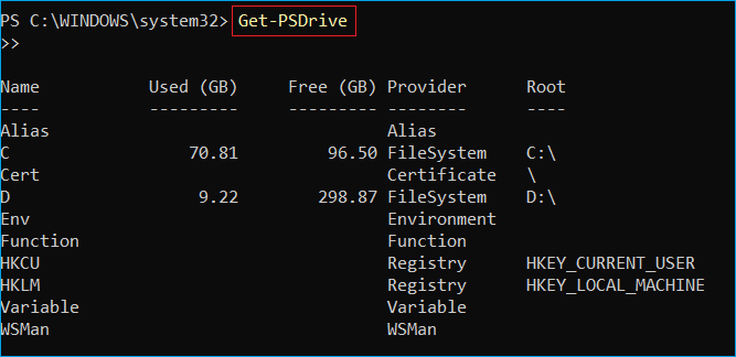 Get intire disk space