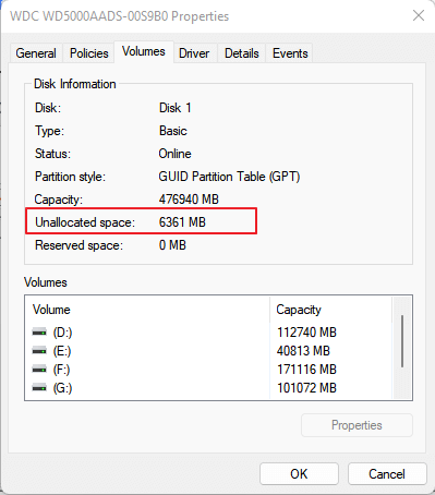 check unallocated space left on gaming drive