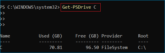 Check specific volume space via powershell