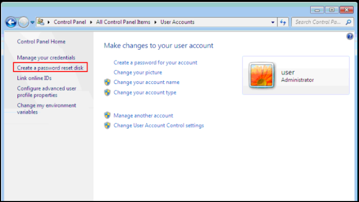 create password reset disk