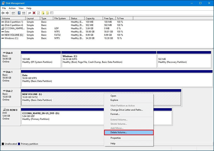 delete volume on Disk Management