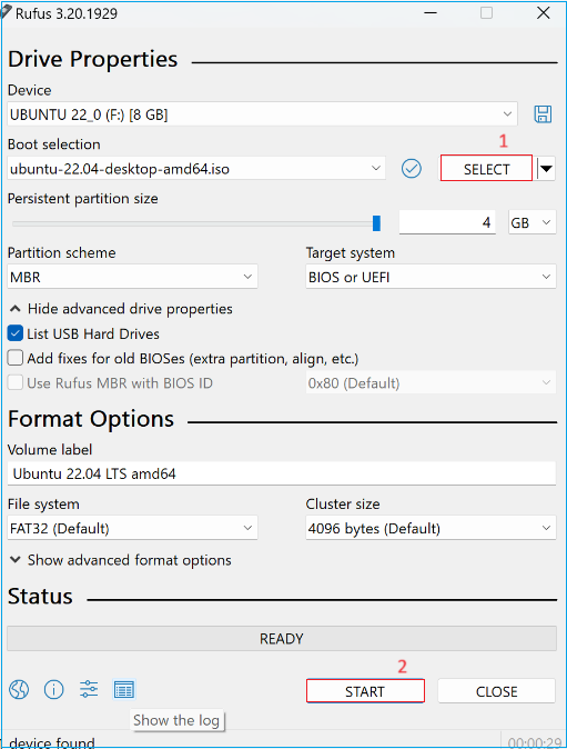 create bootable USB via rufu