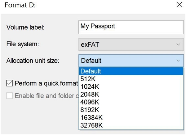 allocation unit size