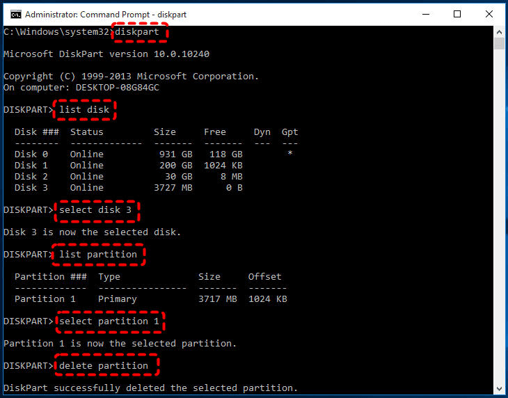 delete partition diskpart