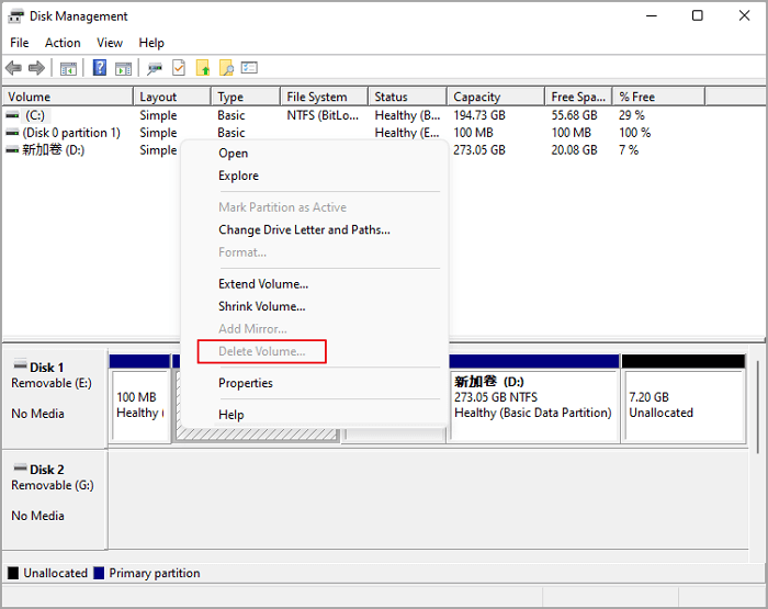 deleted partition greyed out