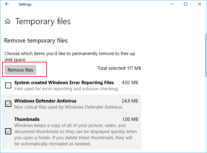 Remove Files from temporary storage