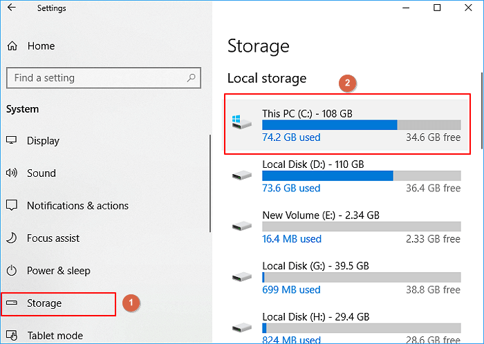 click storage