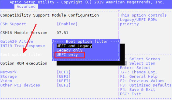 Select UEFI mode