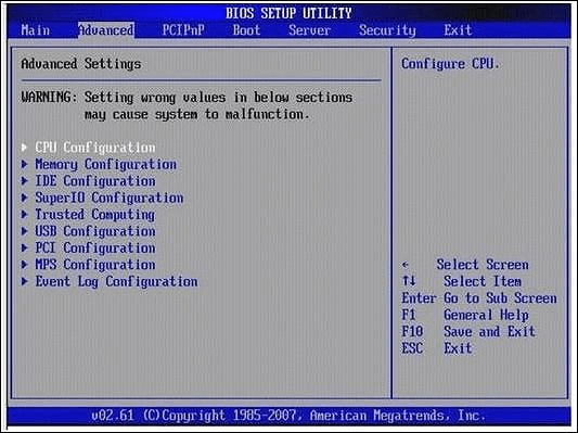 bios configuration