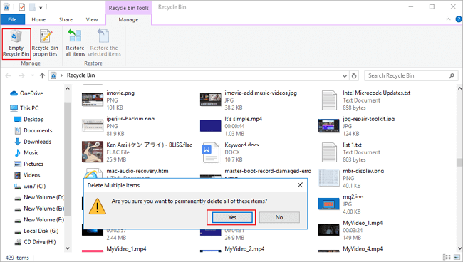 empty Recycle Bin in File Explorer