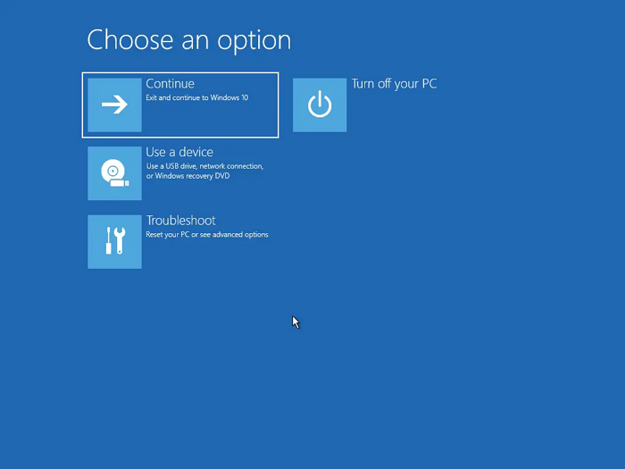 exit and continue to Windows 10